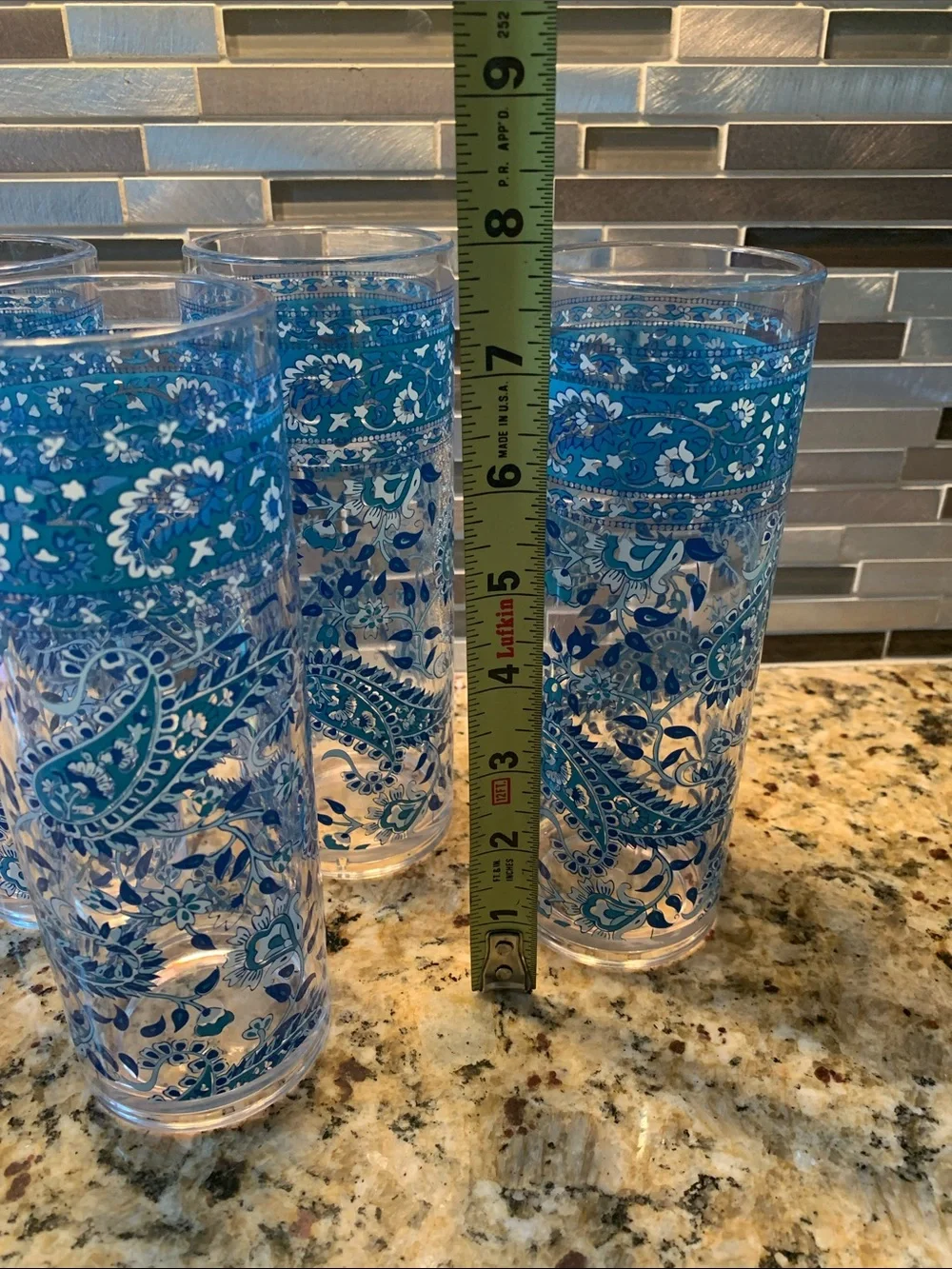 Pier 1 Blue Paisley Pattern Tall Glasses